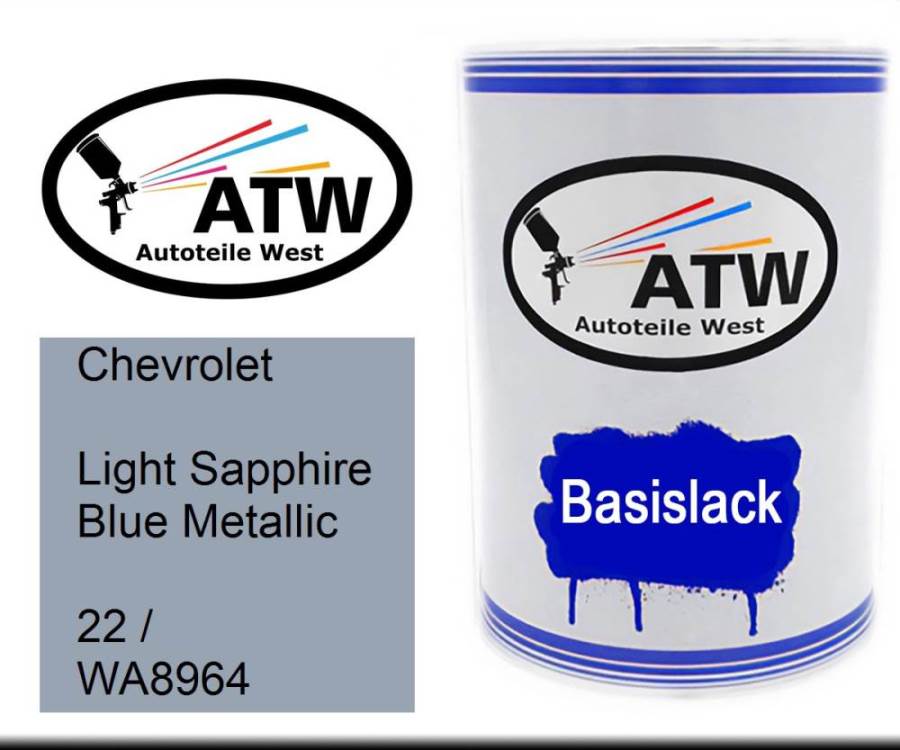 Chevrolet, Light Sapphire Blue Metallic, 22 / WA8964: 500ml Lackdose, von ATW Autoteile West.